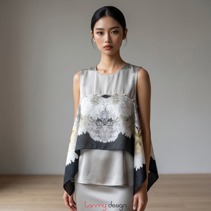 Sleeveless A-line silk top
